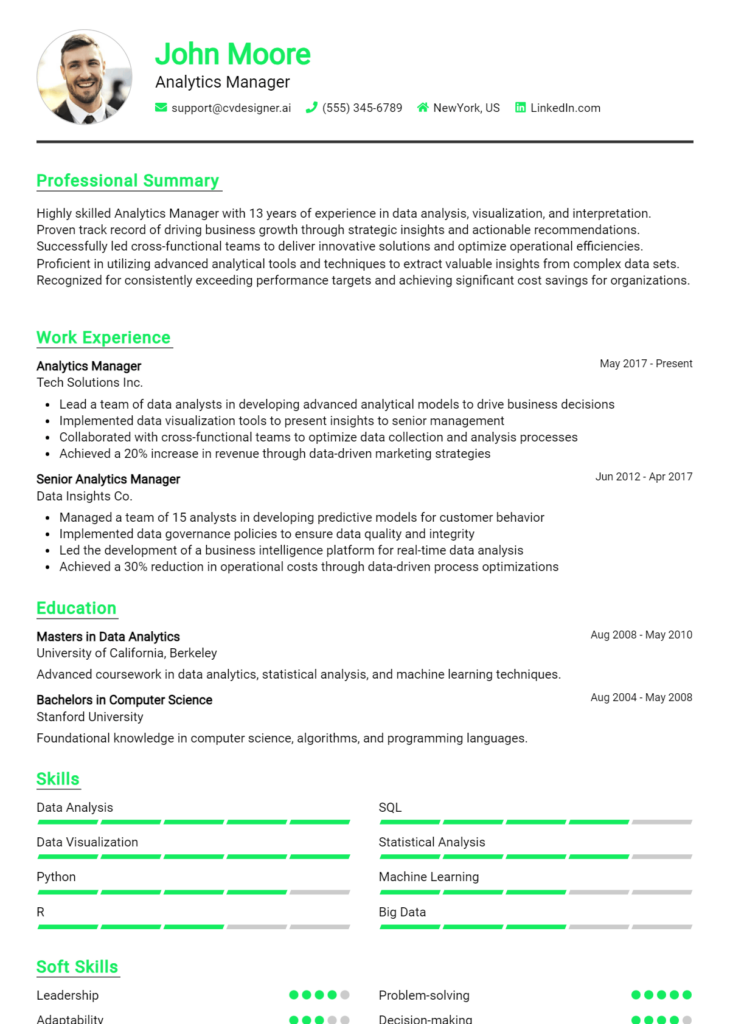 Analytics Manager Resume Example for 2024: Downloadable Templates ...