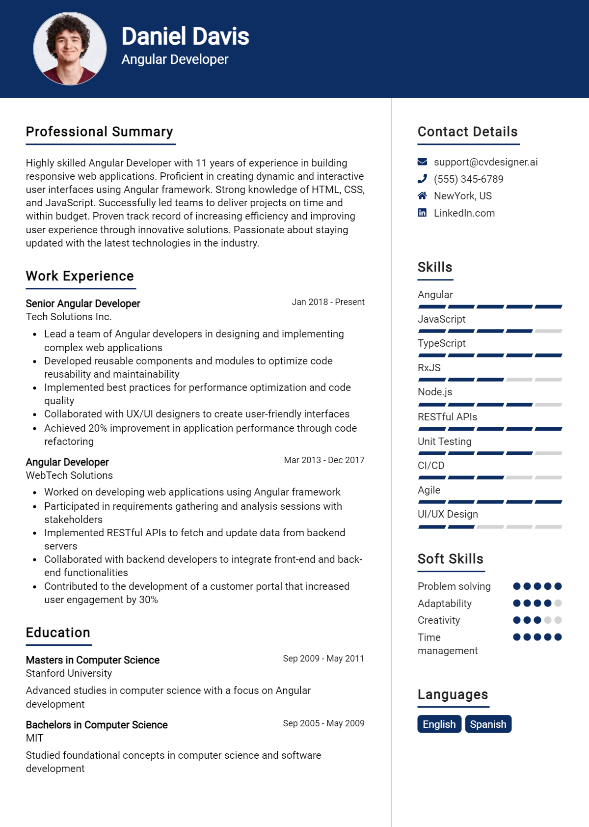 Angular Developer Resume Example