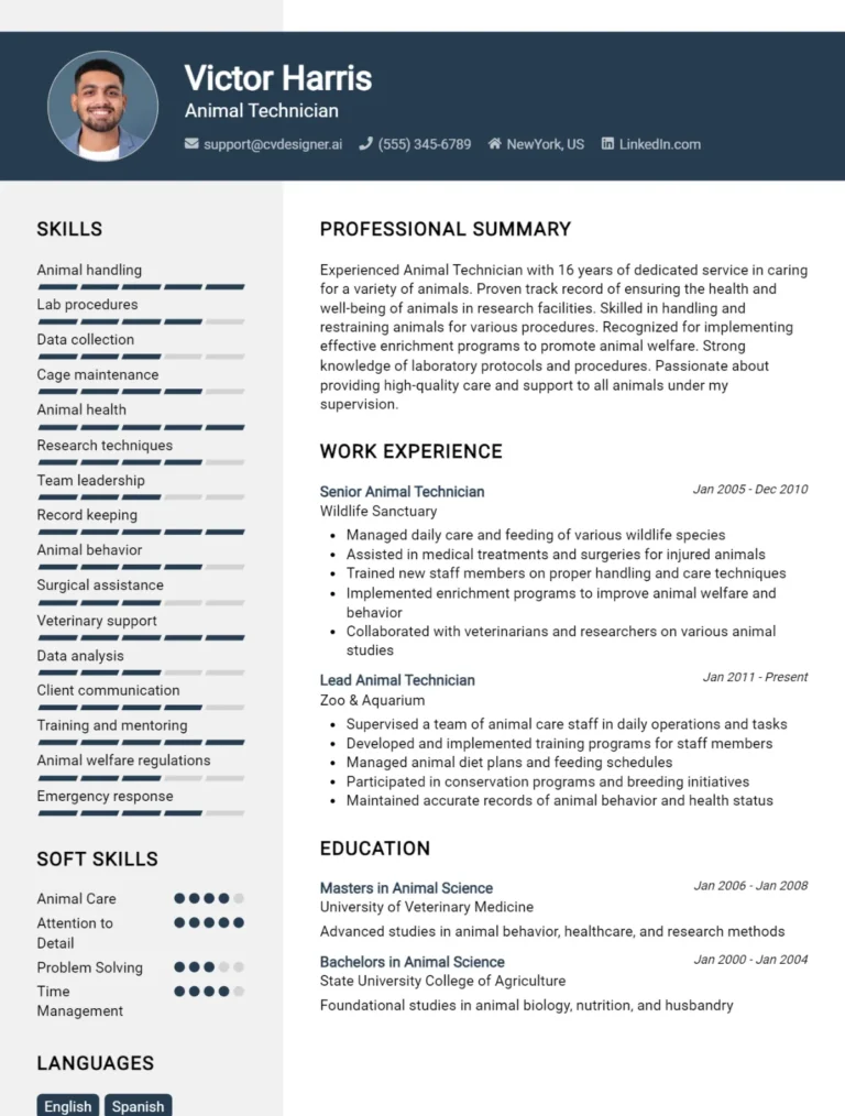 Animal Technician CV Example For 2025: How to Craft a Winning CV
