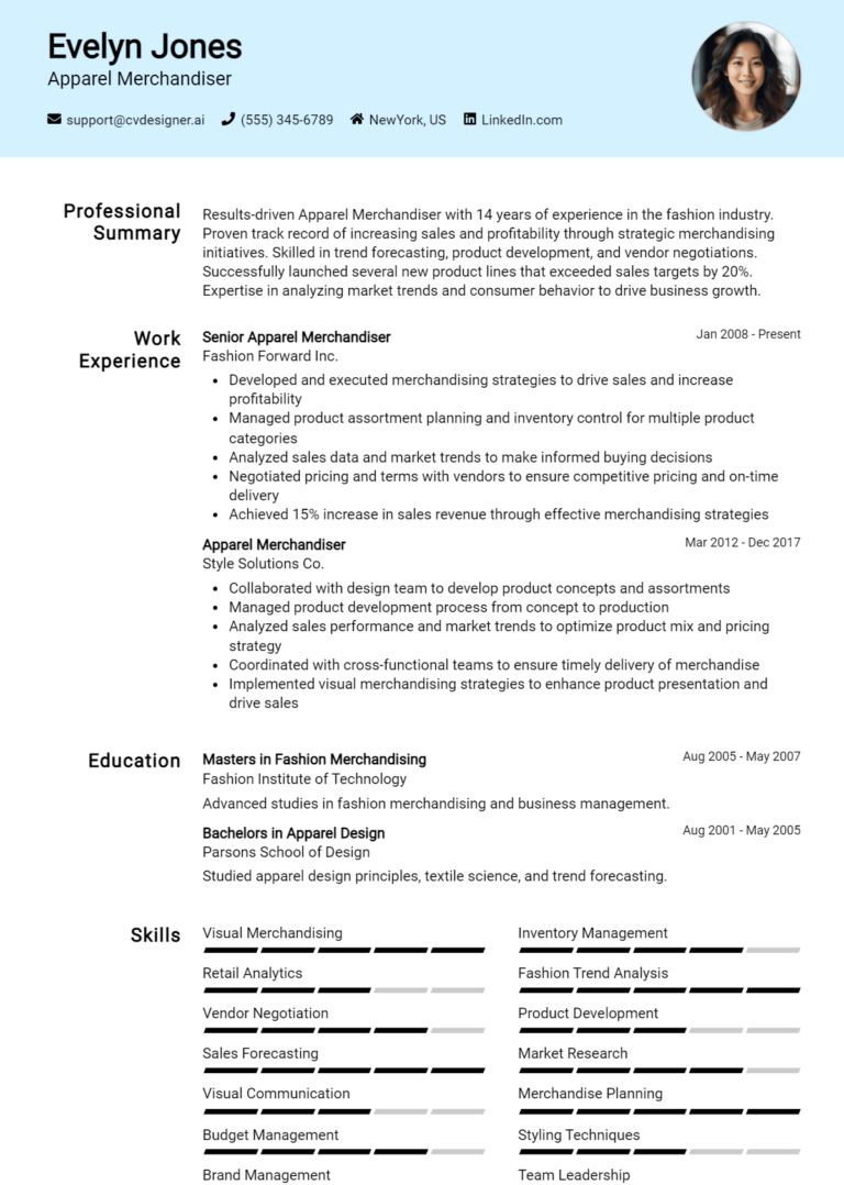 Apparel Merchandiser Resume Example for 2025: How to Create a Professional CV