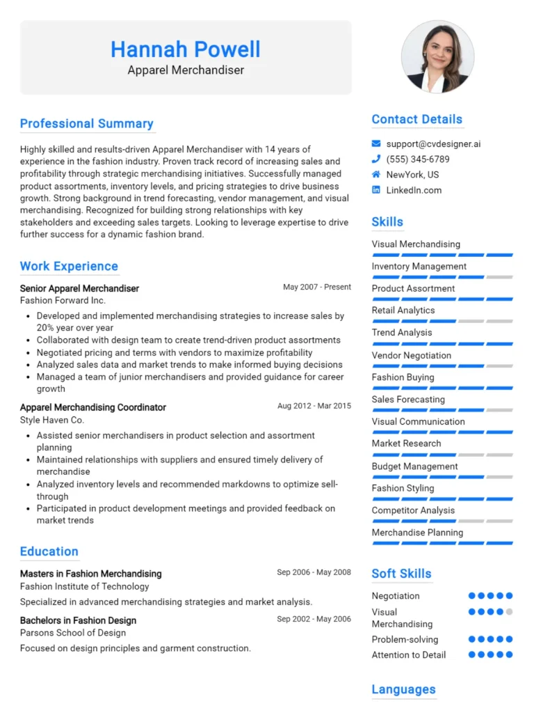 Apparel Merchandiser CV Example For 2025: Ultimate Guide