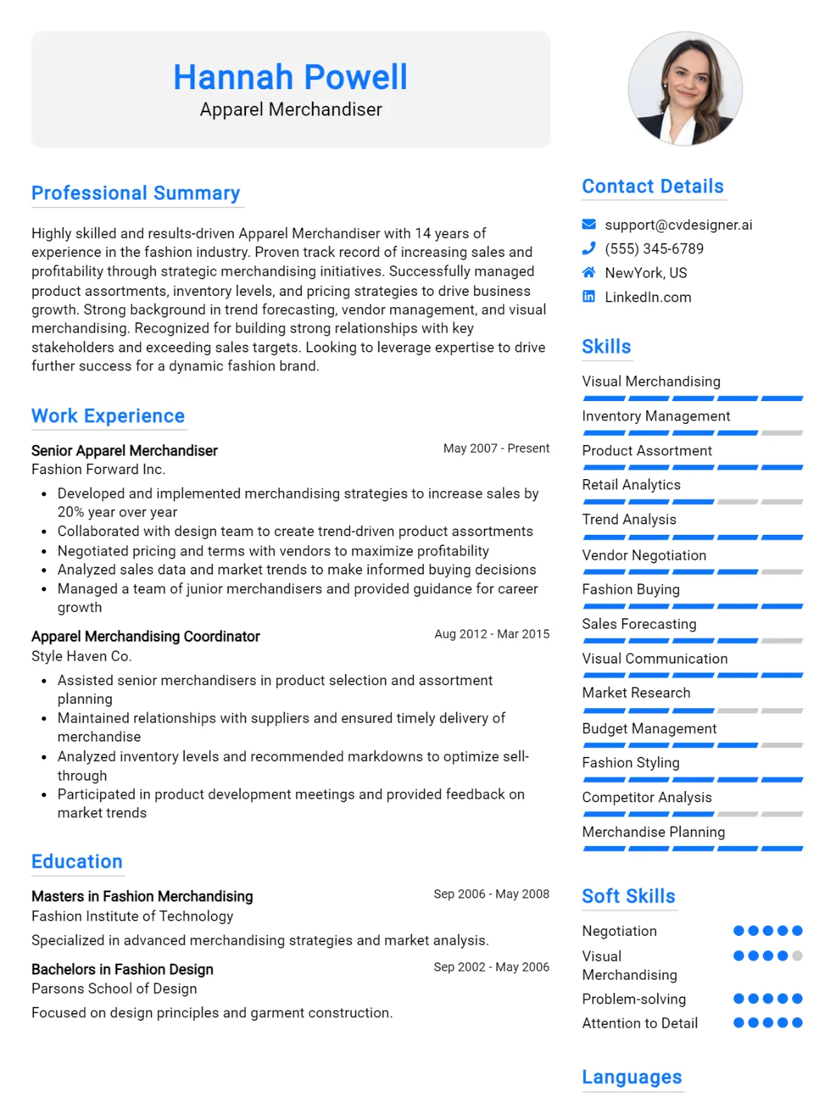 Apparel Merchandiser CV Example