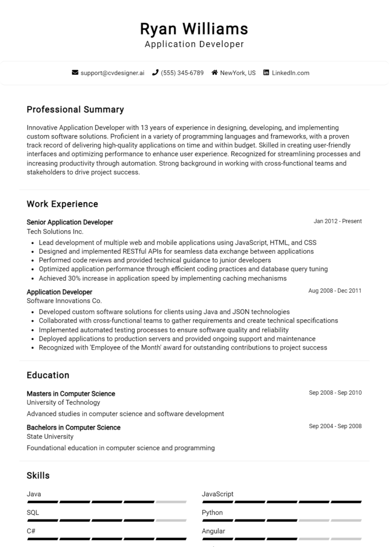 Application Developer Resume Example for 2025: Ultimate Guide