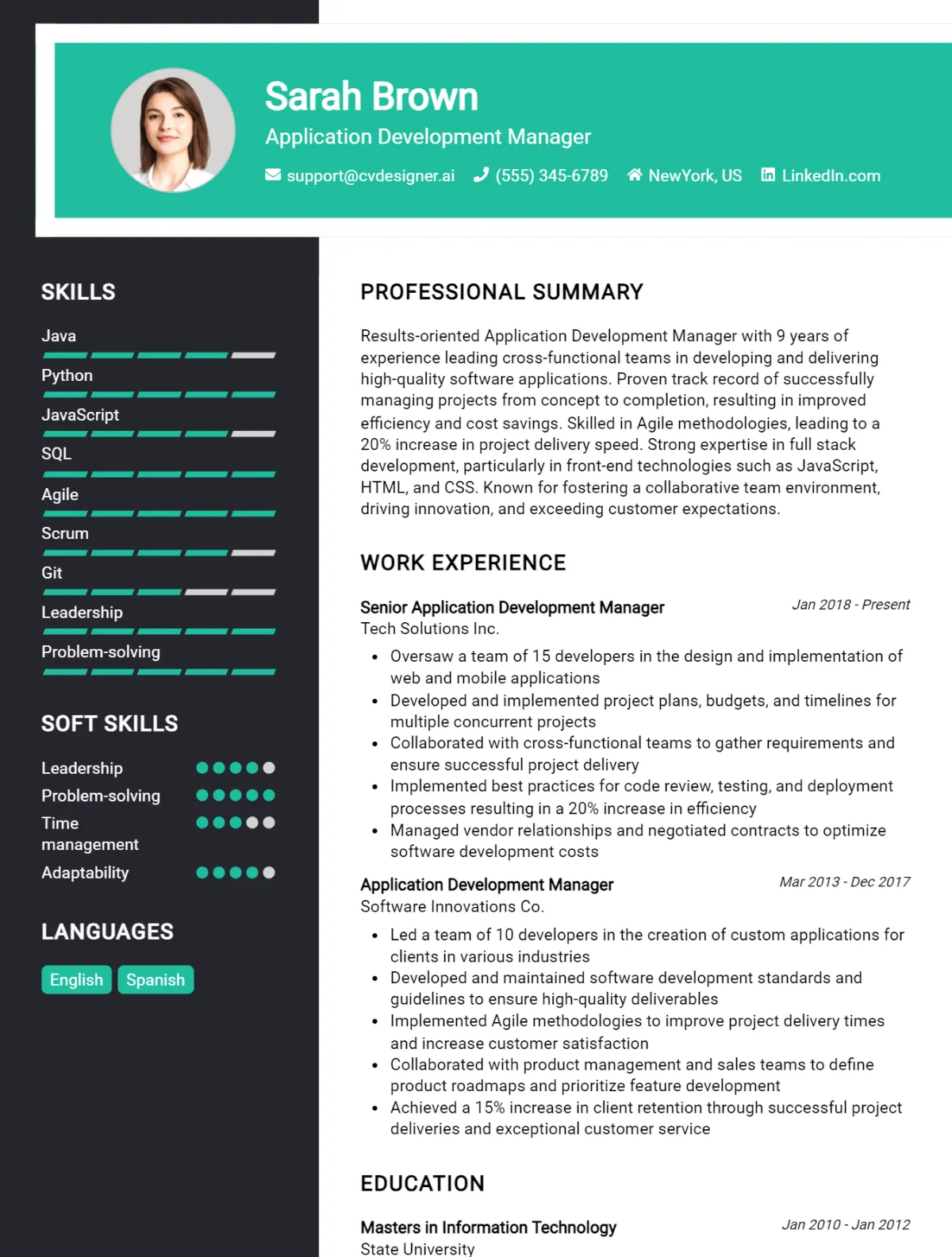 Application Development Manager CV Example