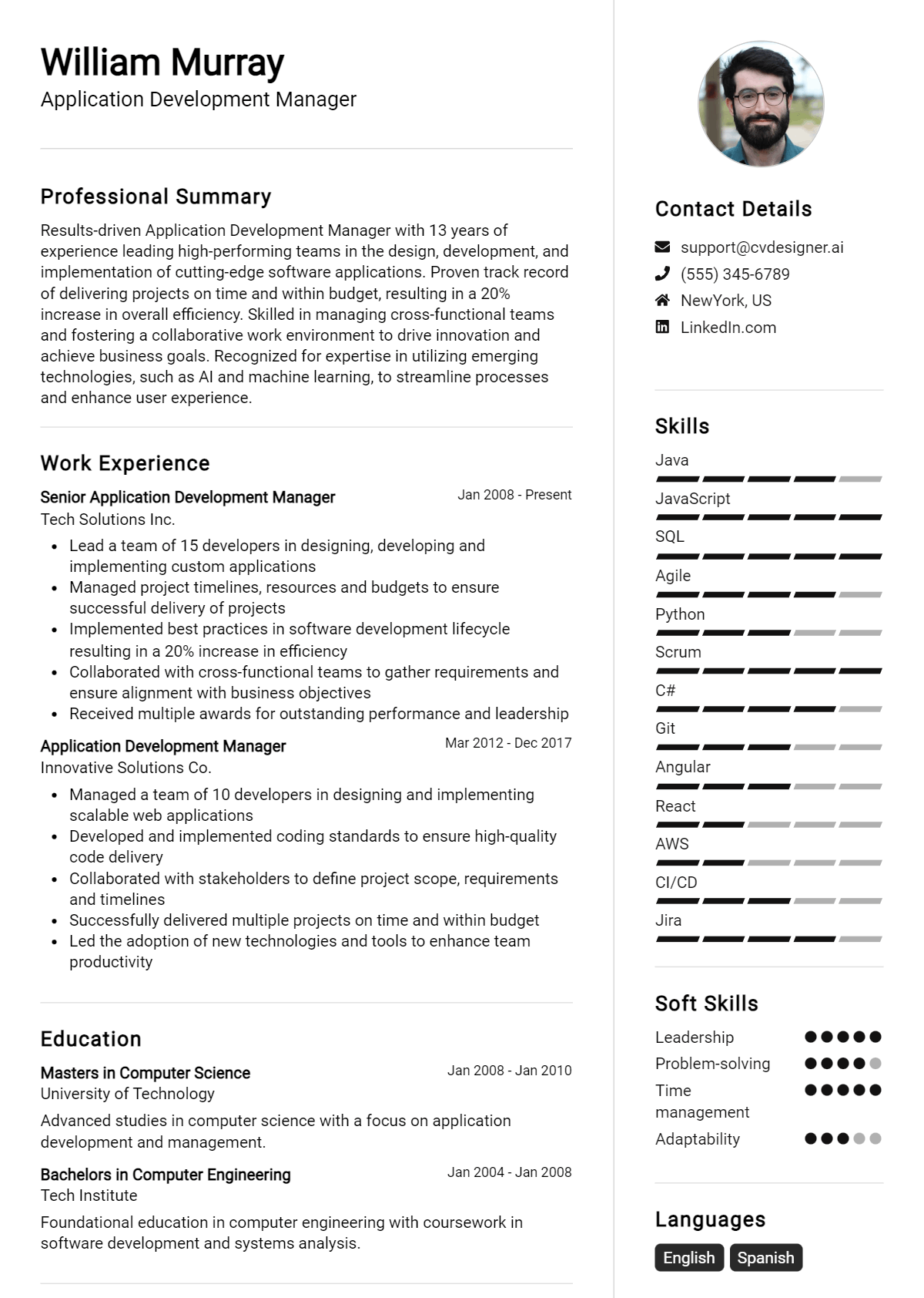 Application Development Manager Resume Example