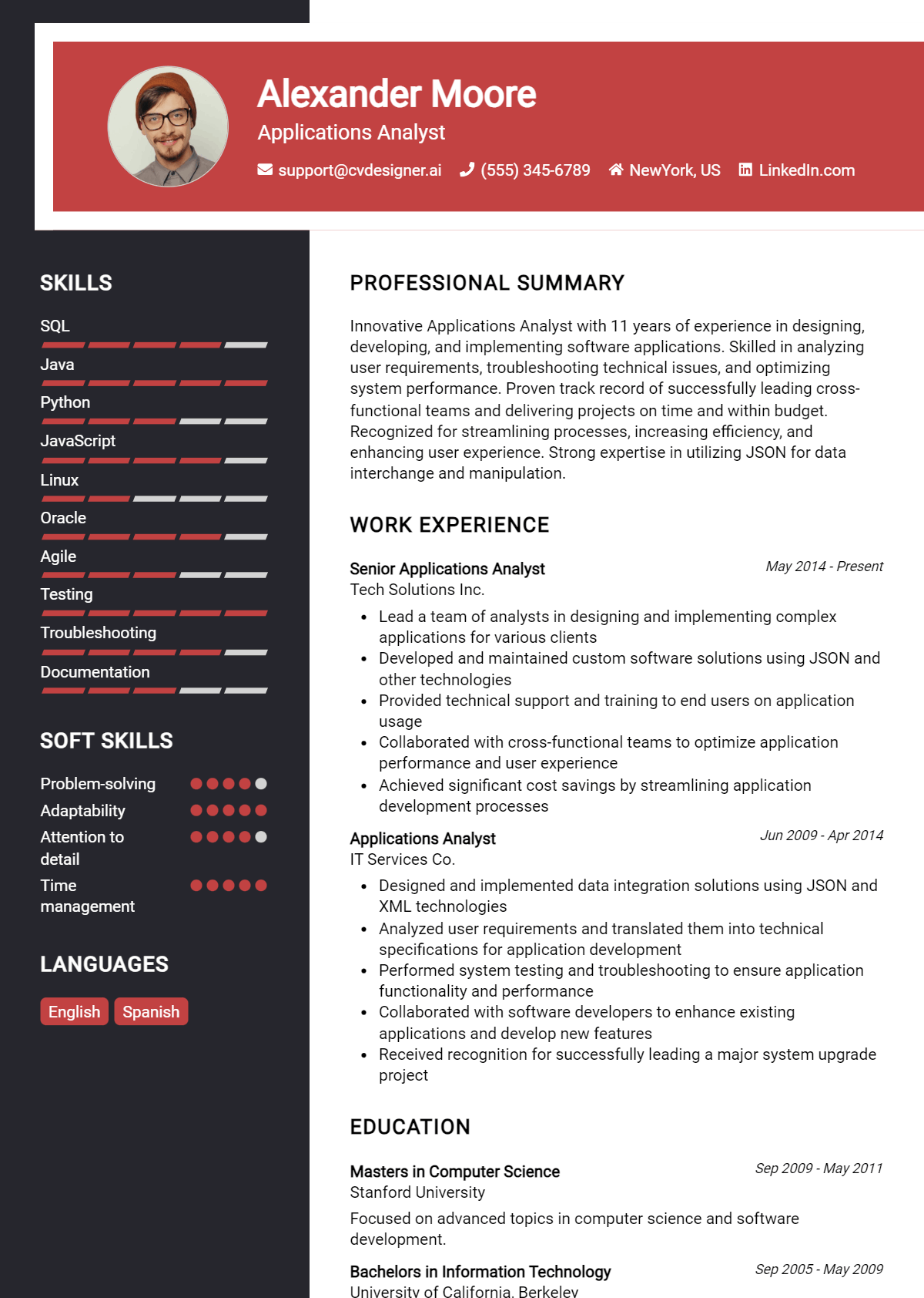 Applications Analyst Resume Example