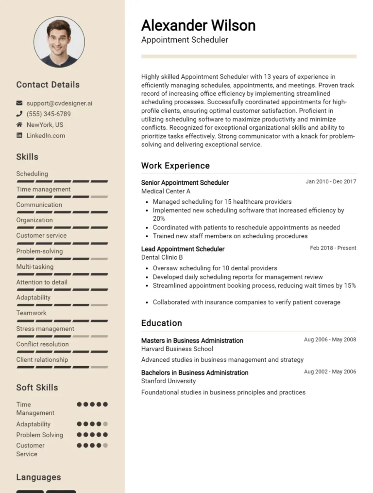 Appointment Scheduler CV Example For 2025: Best Writing Guide