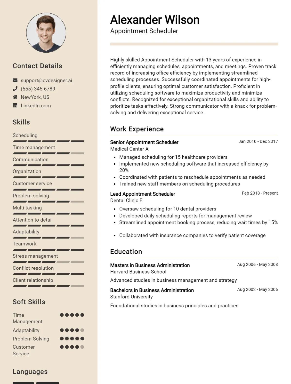 Appointment Scheduler CV Example