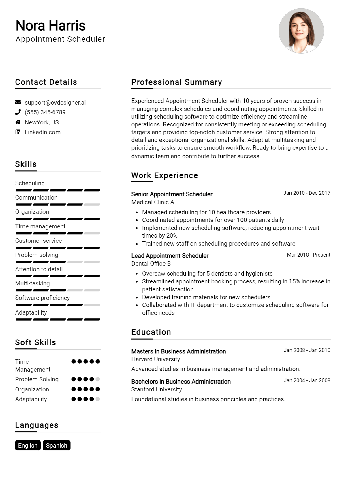 Appointment Scheduler Resume Example