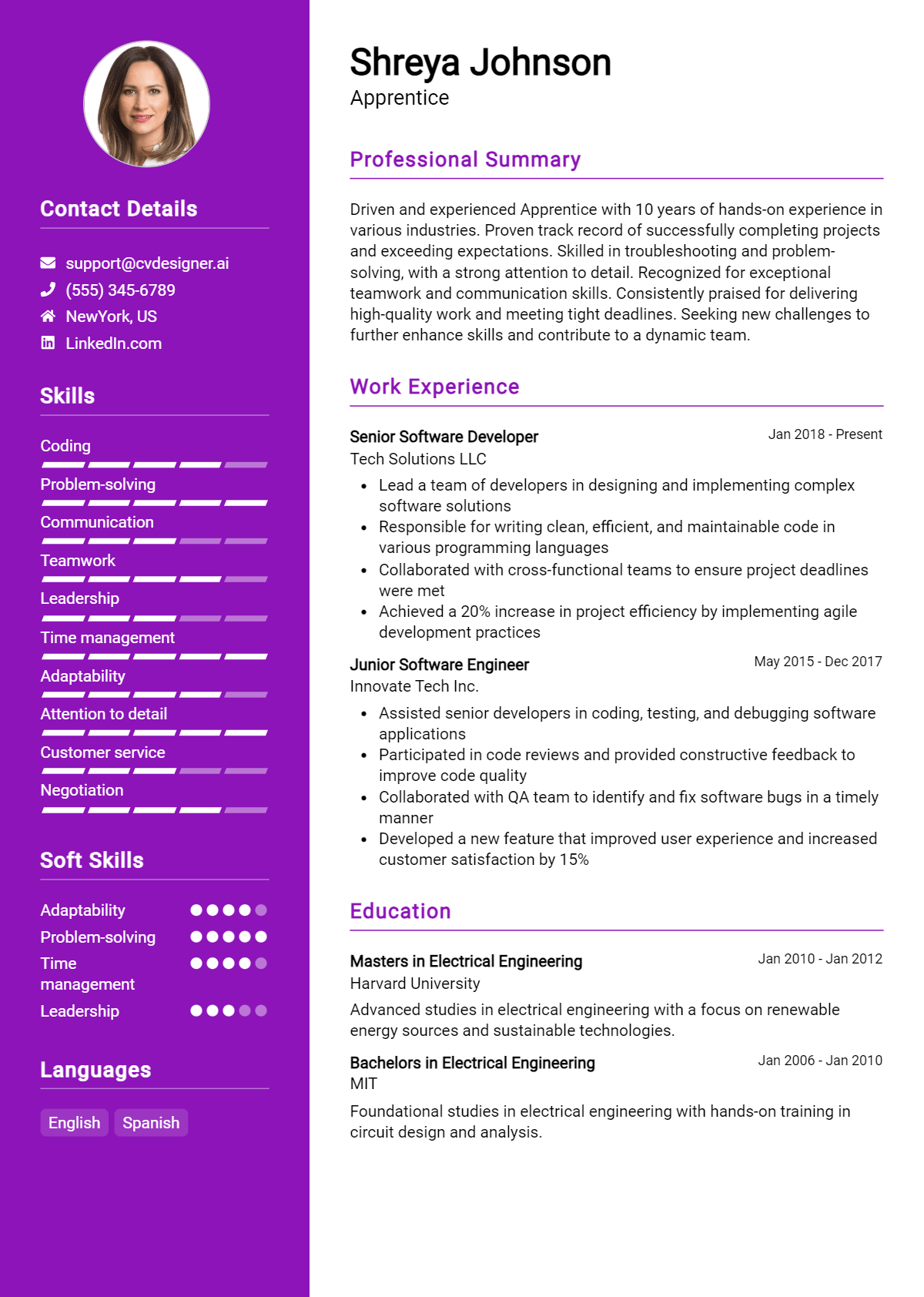 Apprentice Resume Example