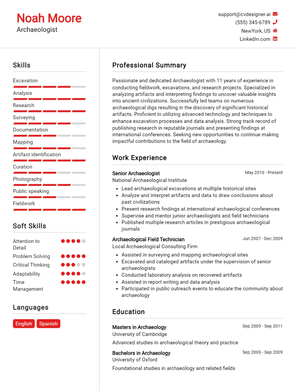 Archaeologist CV Example