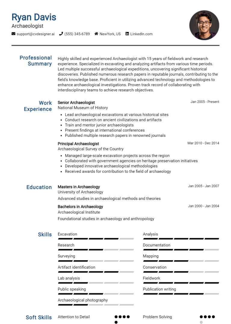 Archaeologist Resume Example for 2025: Ultimate Guide