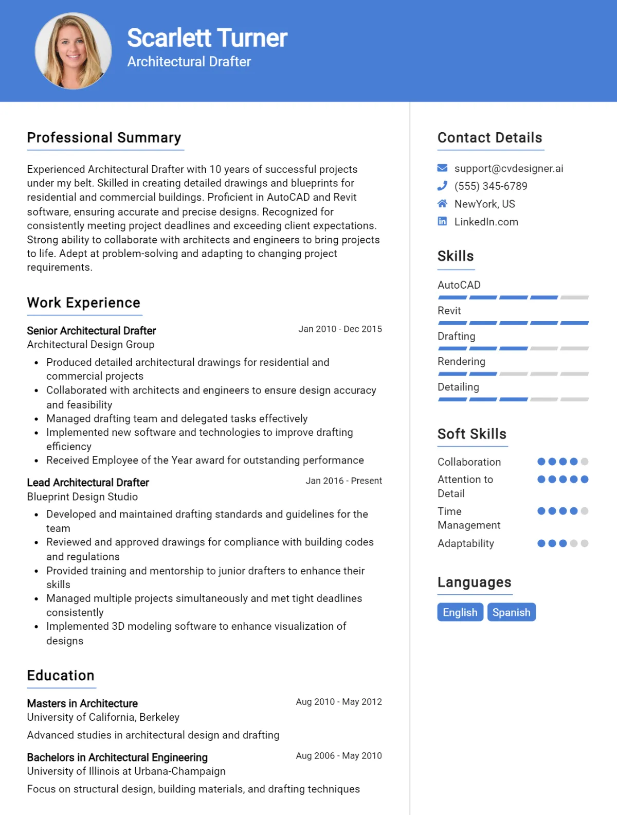 Architectural Drafter CV Example