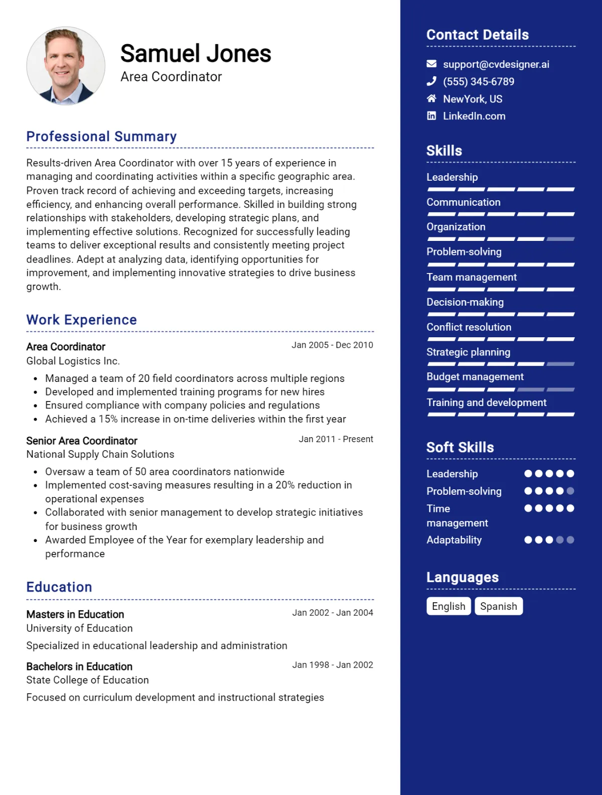 Area Coordinator CV Example