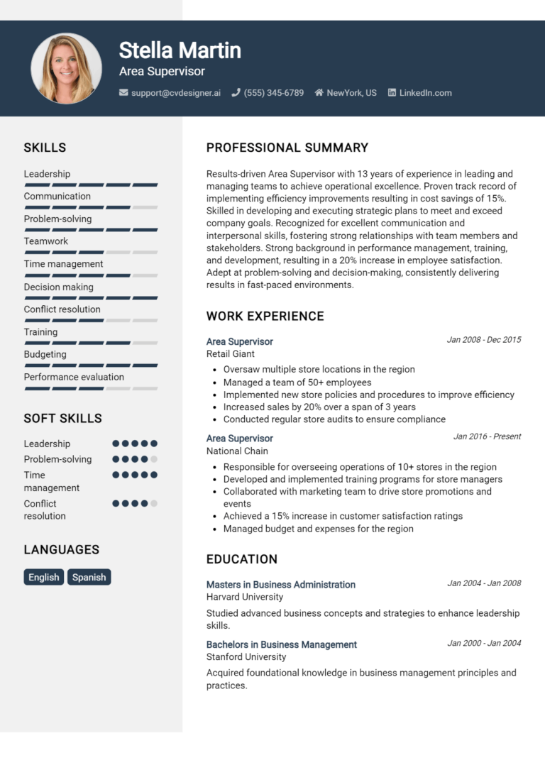 Area Supervisor Resume Example for 2025: Tips to Stand Out