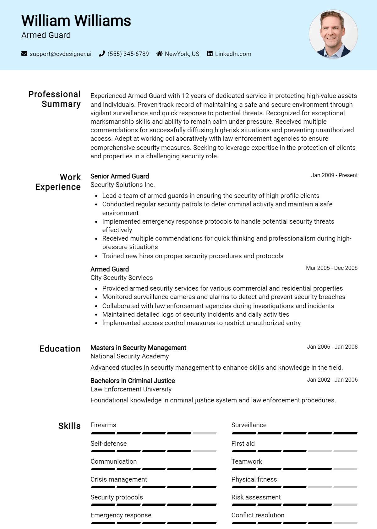 Armed Guard Resume Example