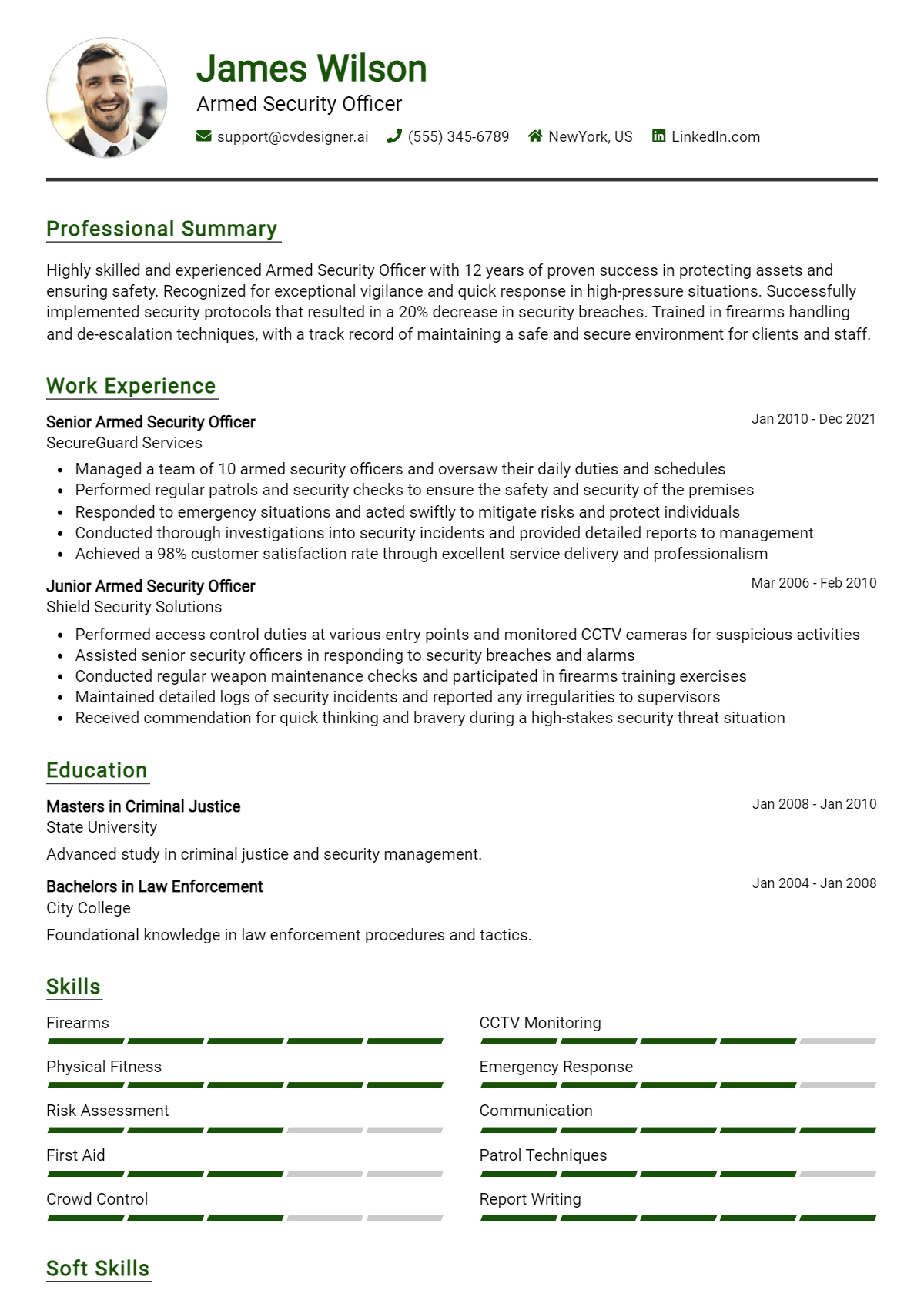 Armed Security Officer Resume Example