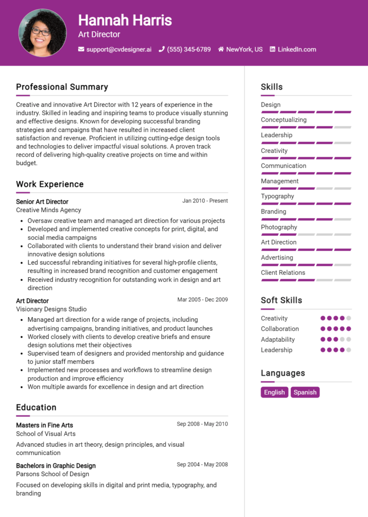 Art Director Resume Example