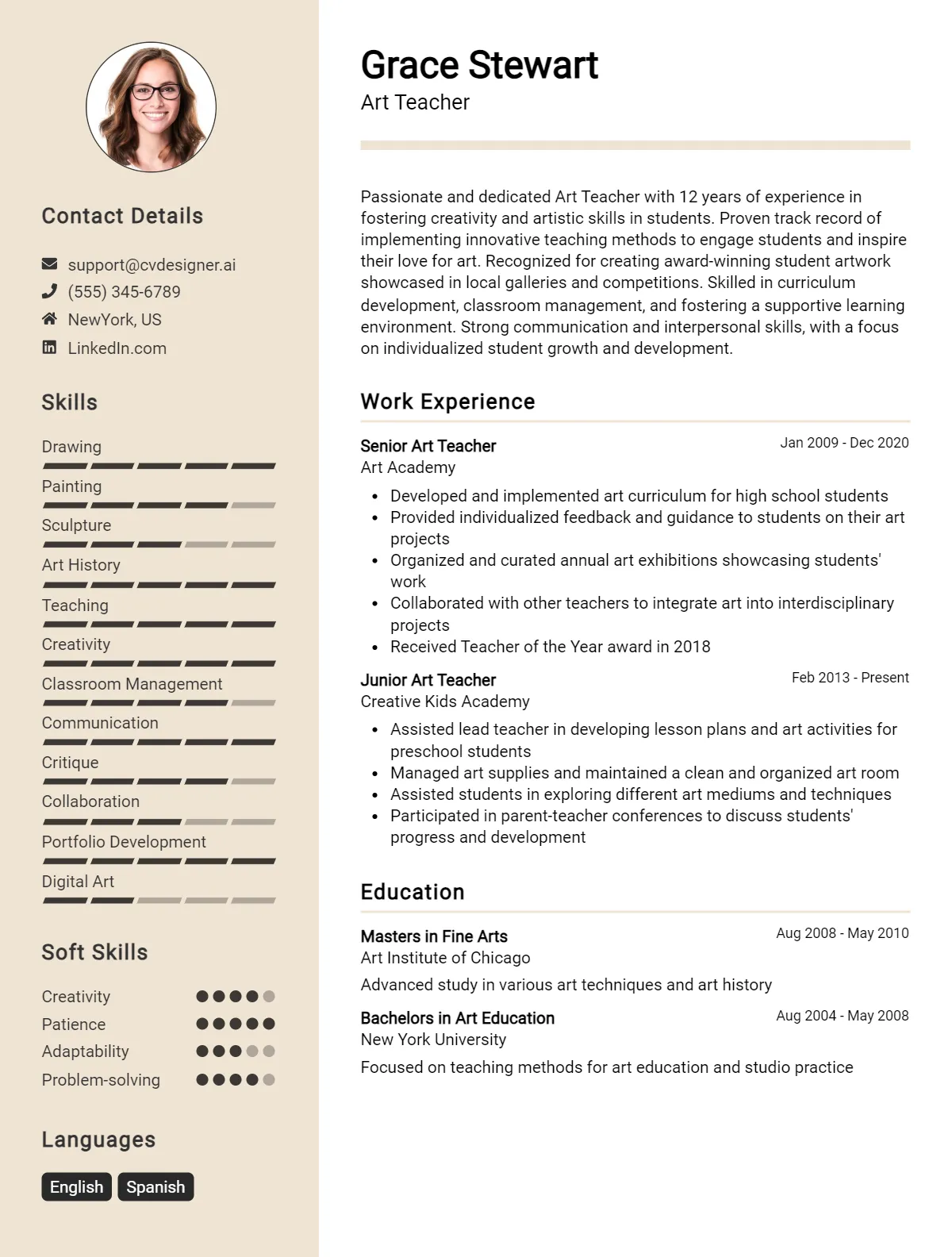 Art Teacher CV Example