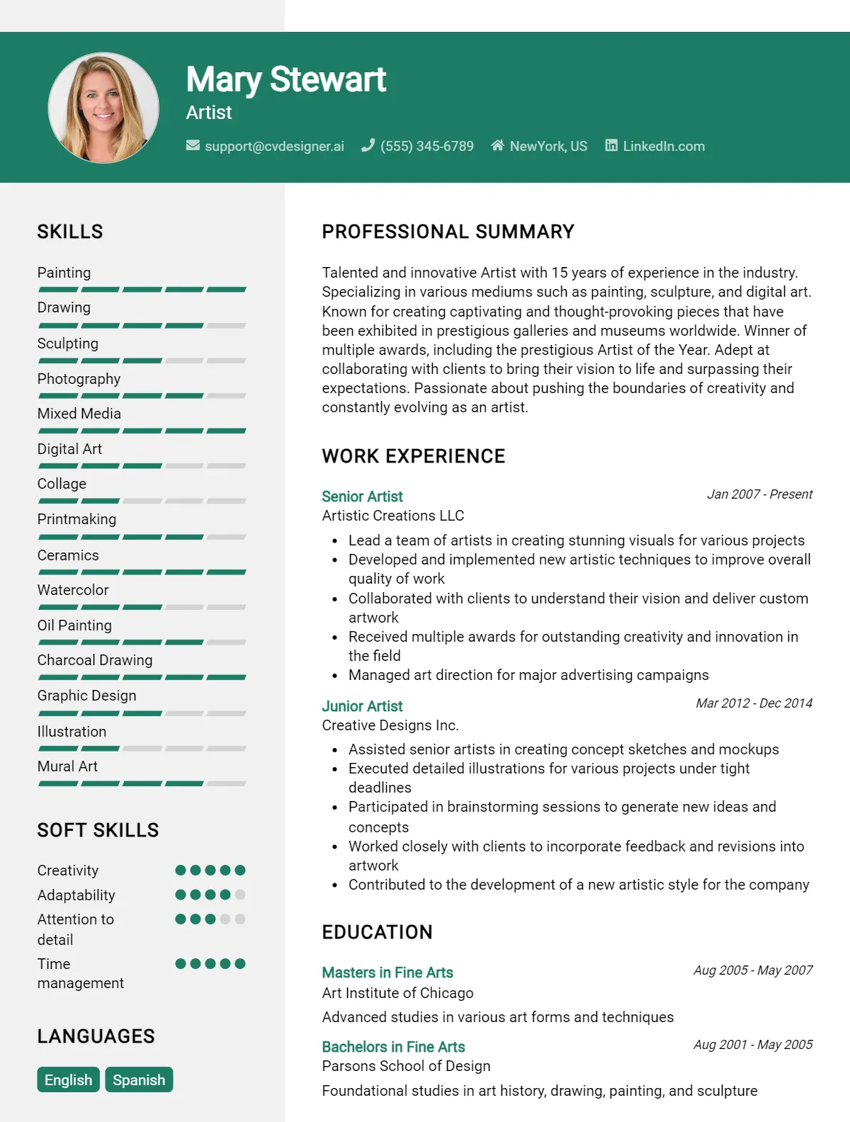 Artist CV Example