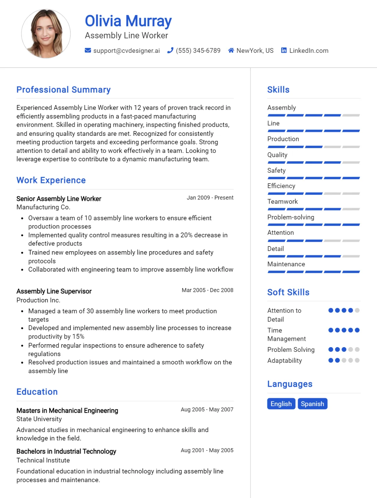 Assembly Line Worker CV Example