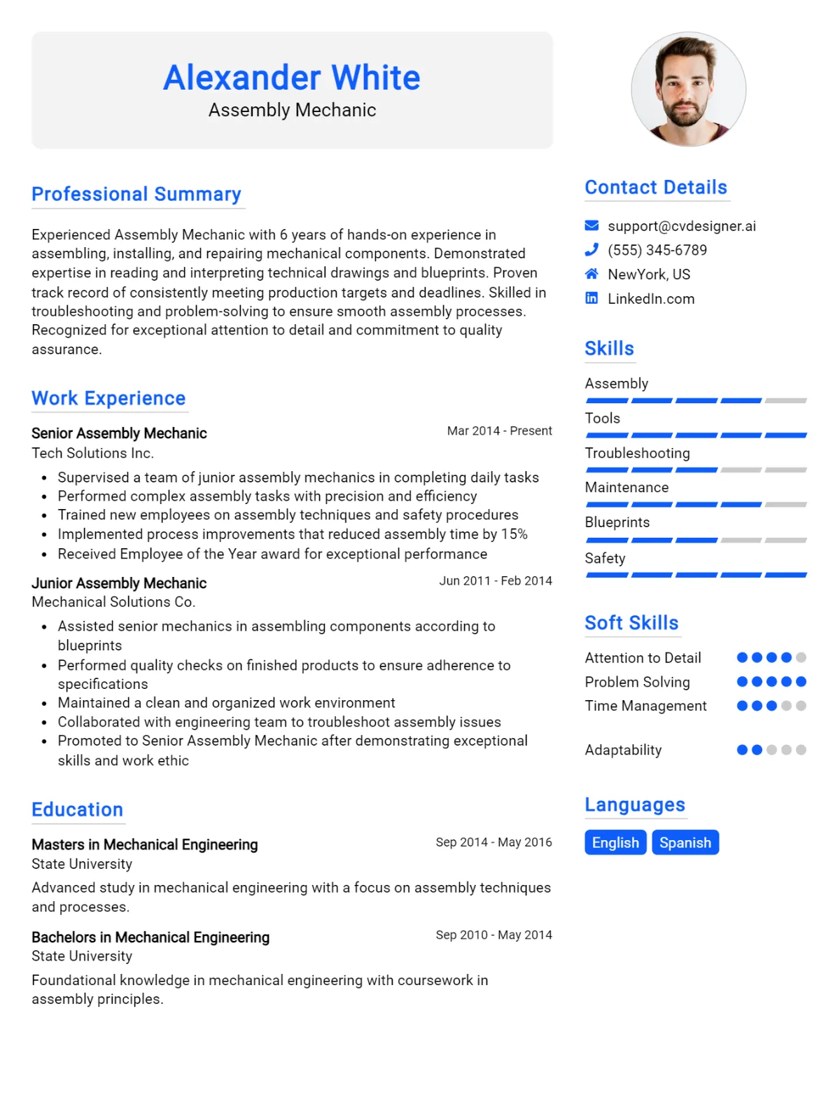 Assembly Mechanic CV Example