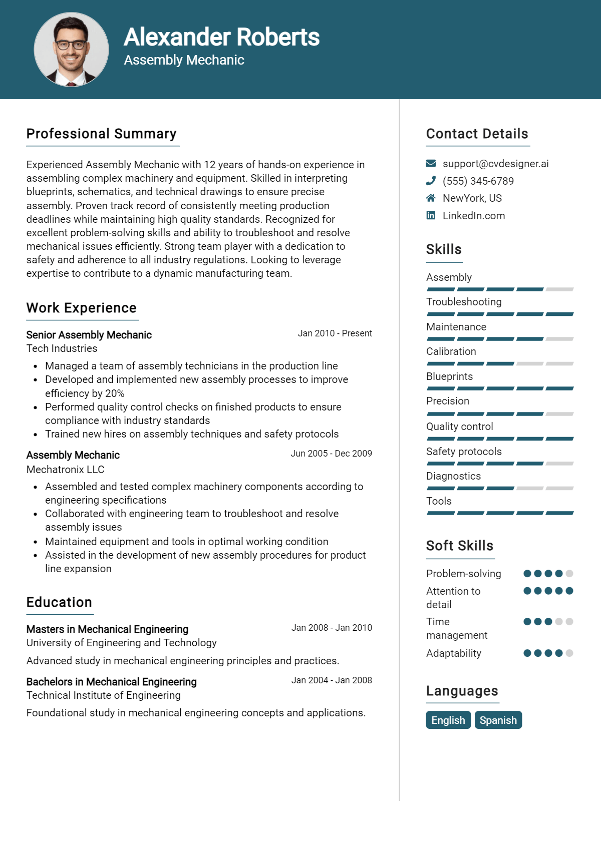 Assembly Mechanic Resume Example
