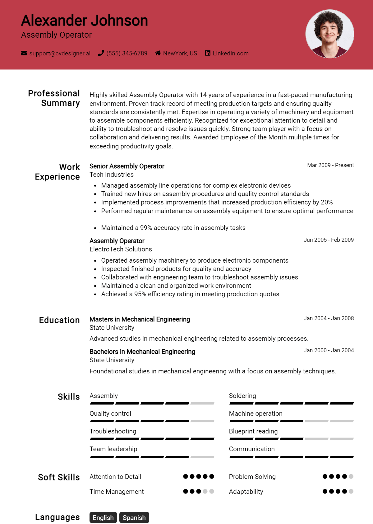 Assembly Operator Resume Example