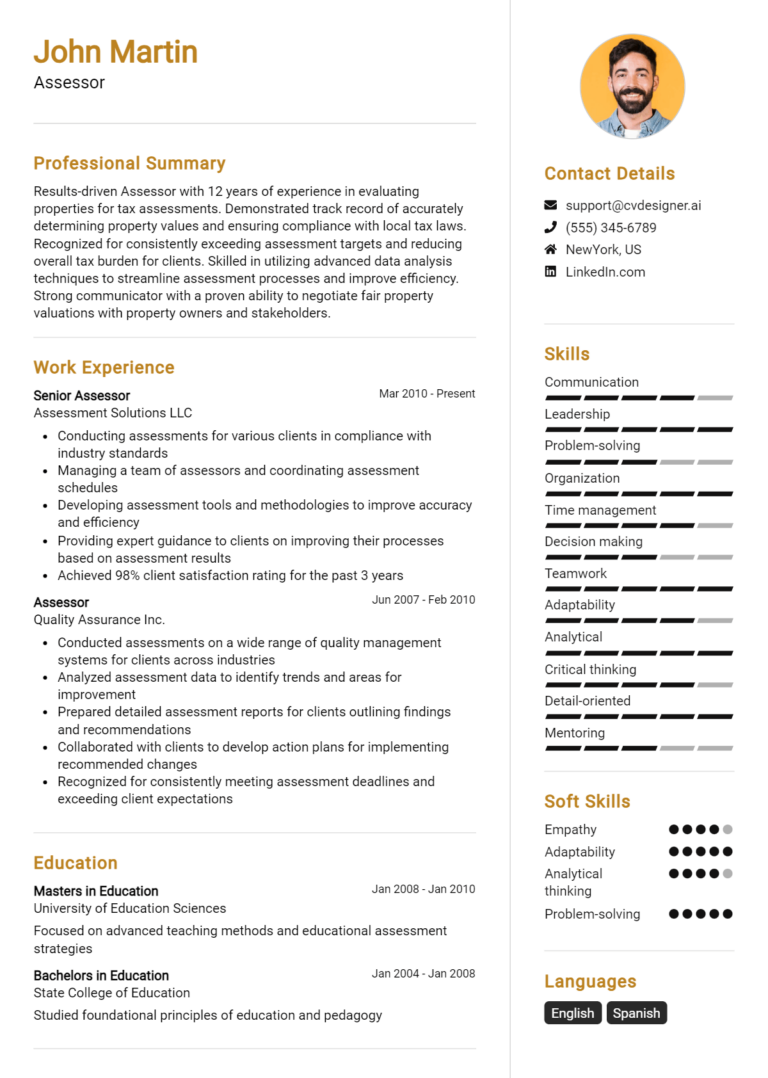 Assessor Resume Example for 2025: Examples & Free Templates