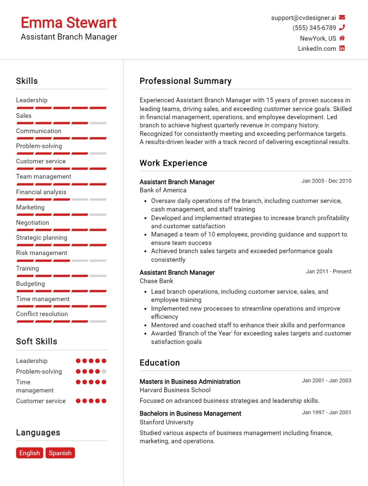 Assistant Branch Manager CV Example