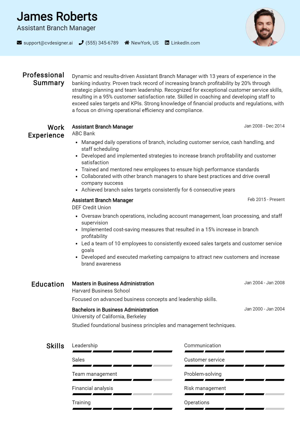 Assistant Branch Manager Resume Example