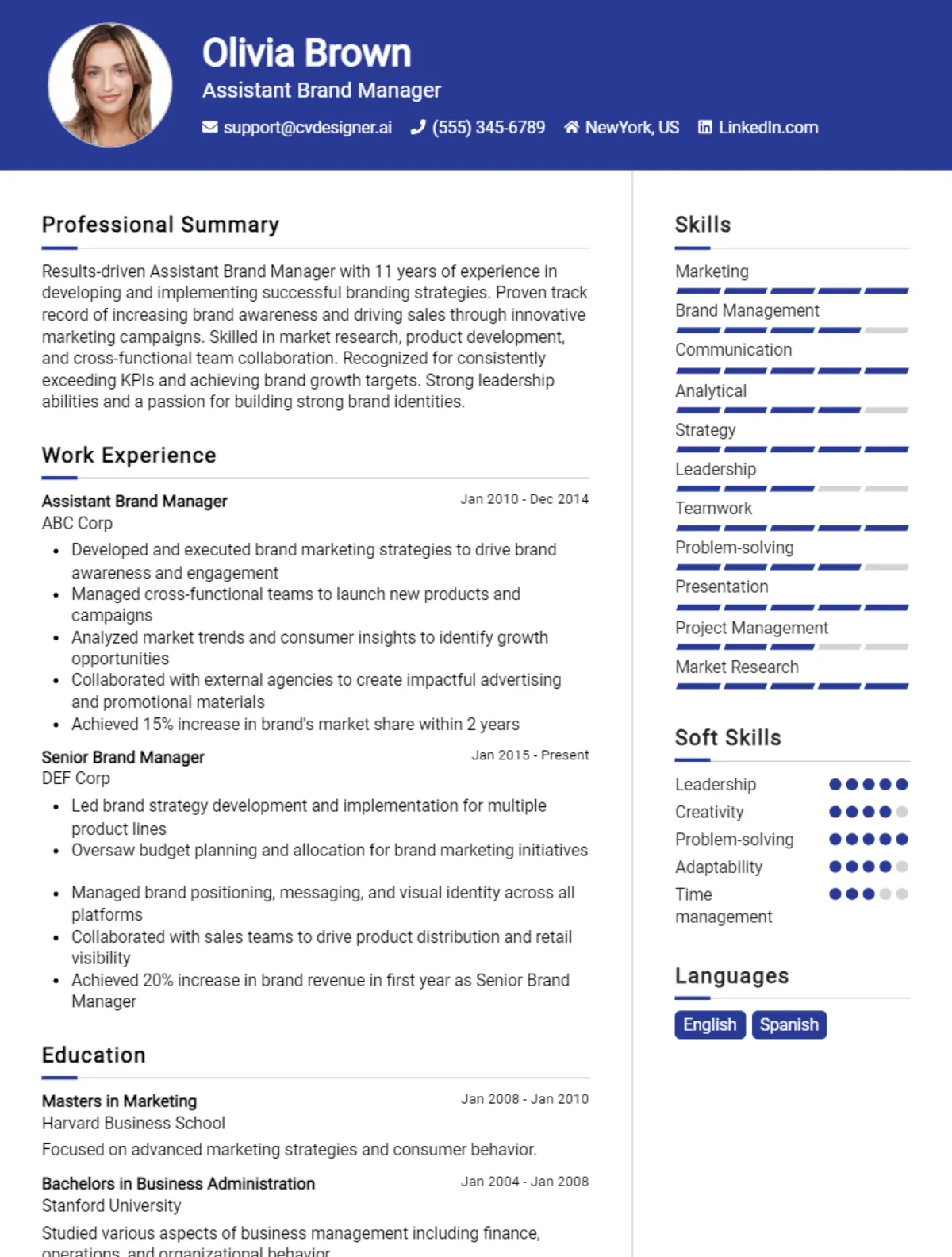 Assistant Brand Manager CV Example