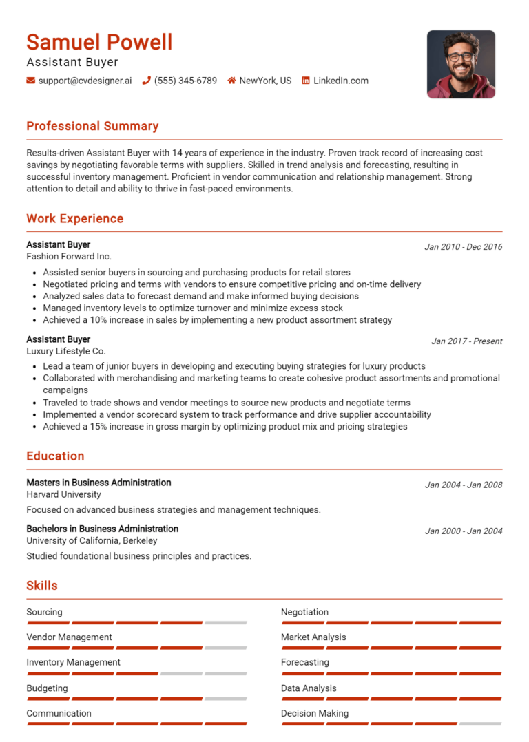 Assistant Buyer Resume Example for 2025: Free Professional Templates