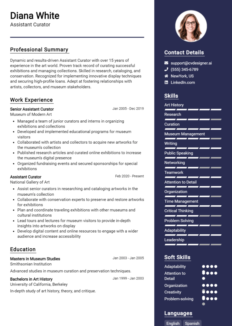 Assistant Curator Resume Example for 2025: Tips & Templates