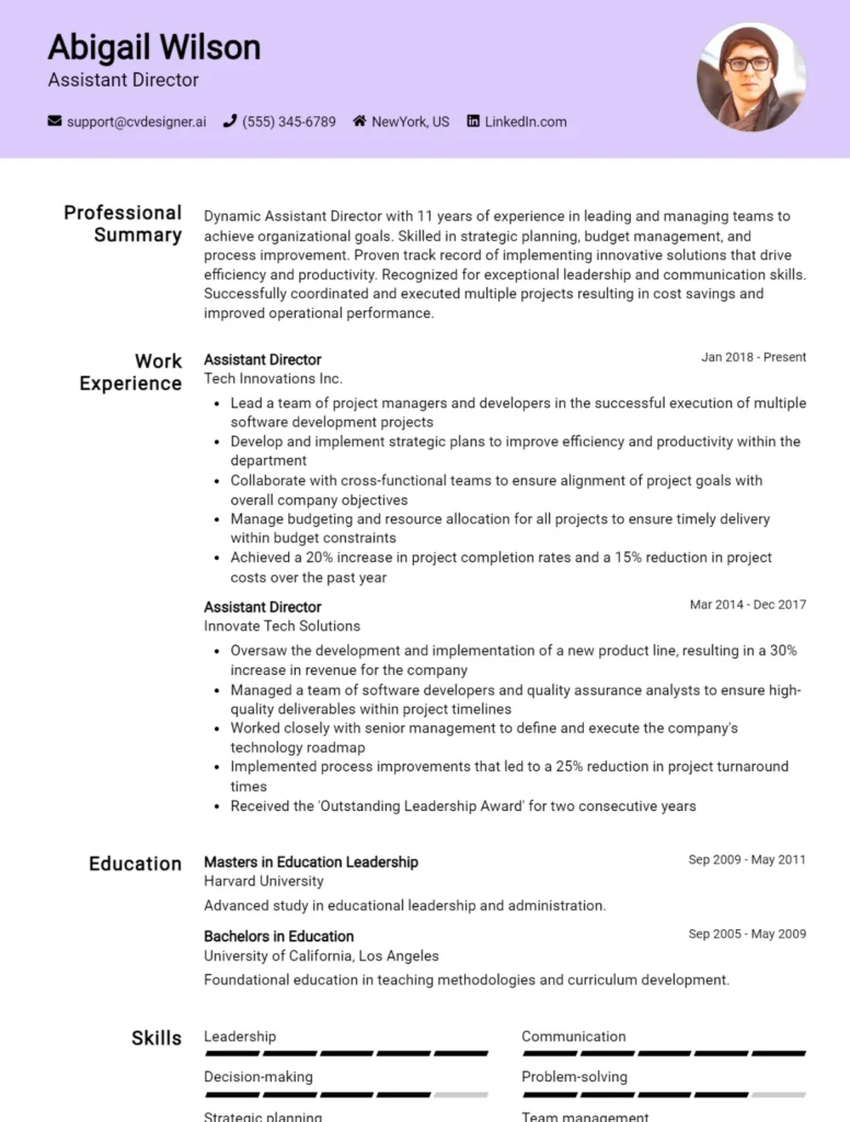 Assistant Director CV Example