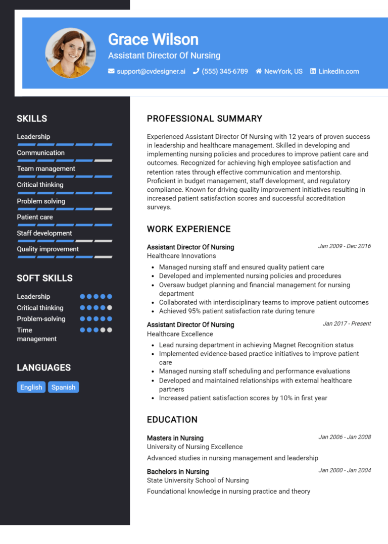 Assistant Director Of Nursing Resume Example for 2025: Best Tips & Templates