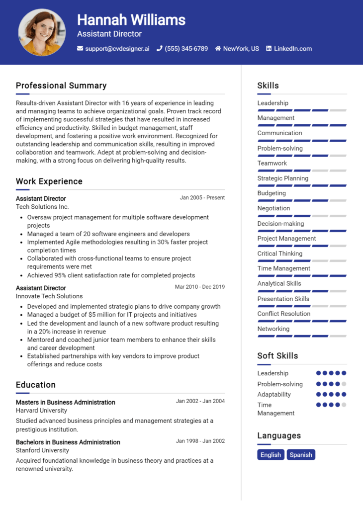 28 Assistant Director Resume Examples for 2024: Best Writing Guide ...