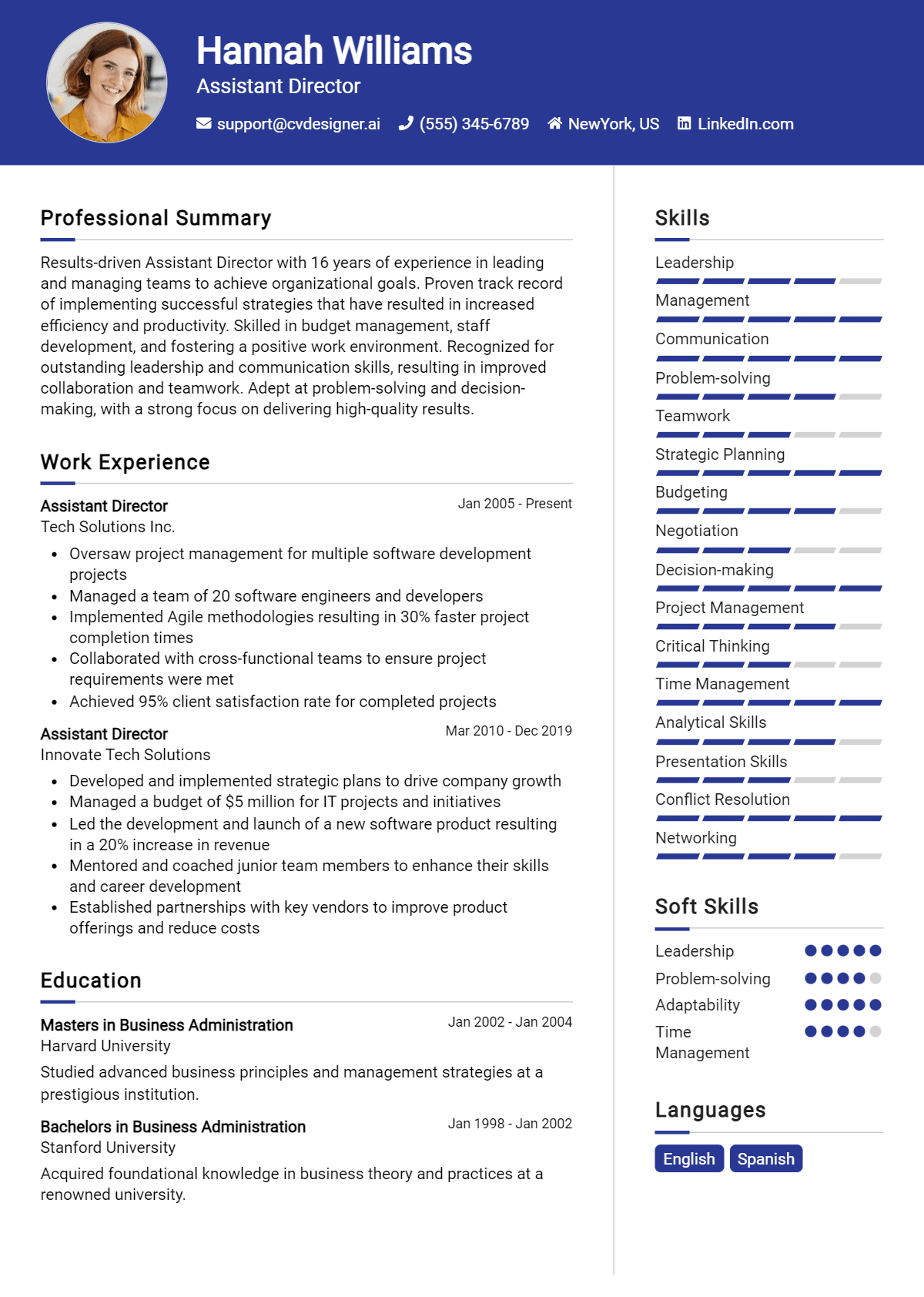 Assistant Director Resume Example