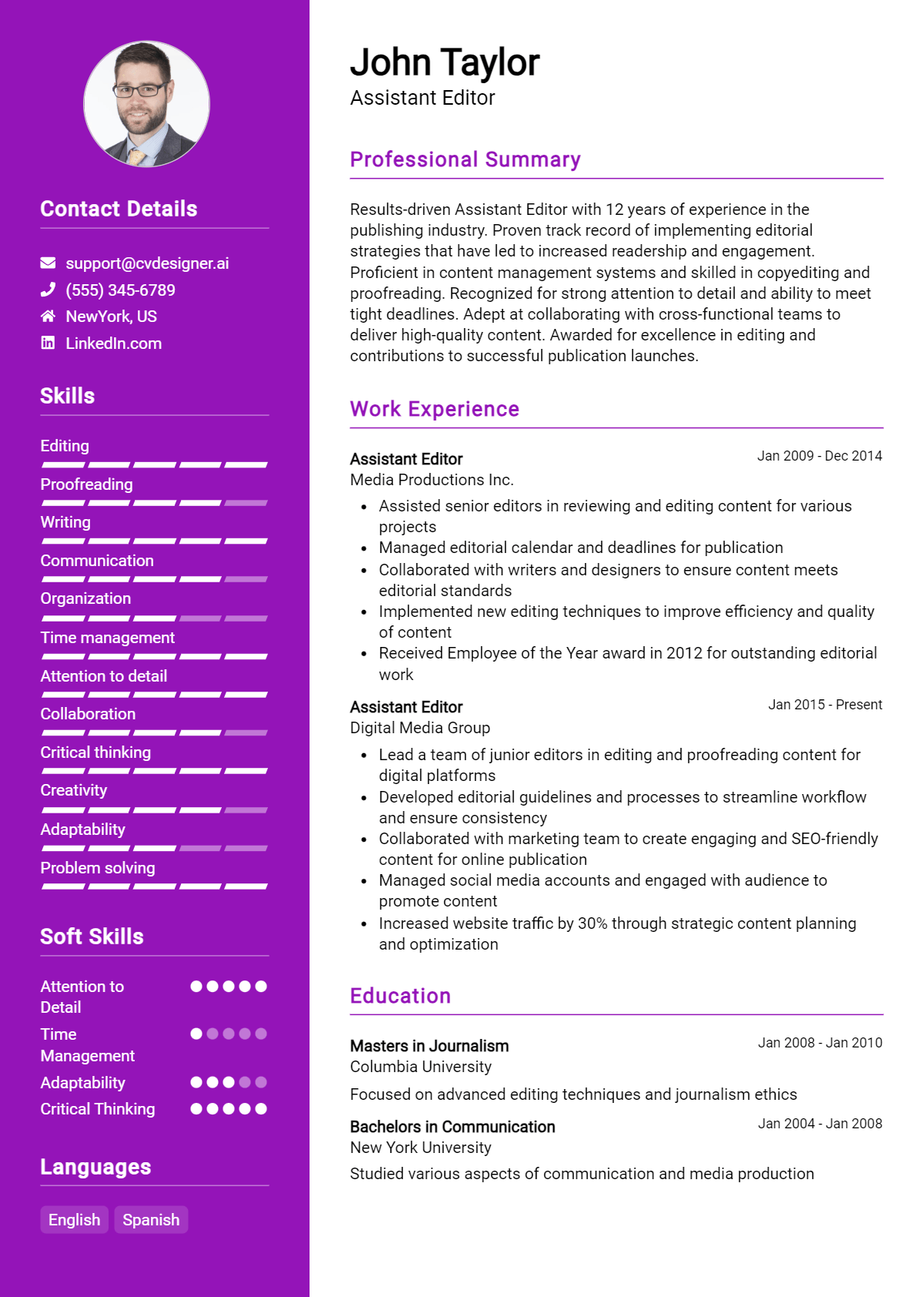 Assistant Editor Resume Example