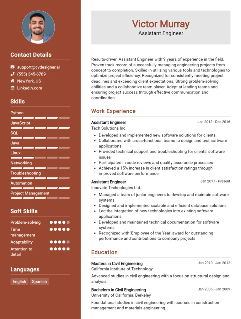 Assistant Engineer CV Example For 2025: Top Tips & Samples