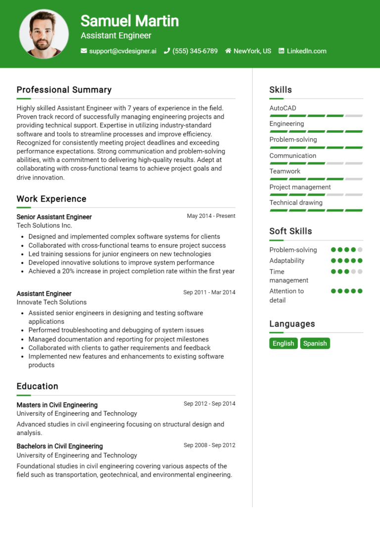 Assistant Engineer Resume Example for 2025: Samples & Best Practices