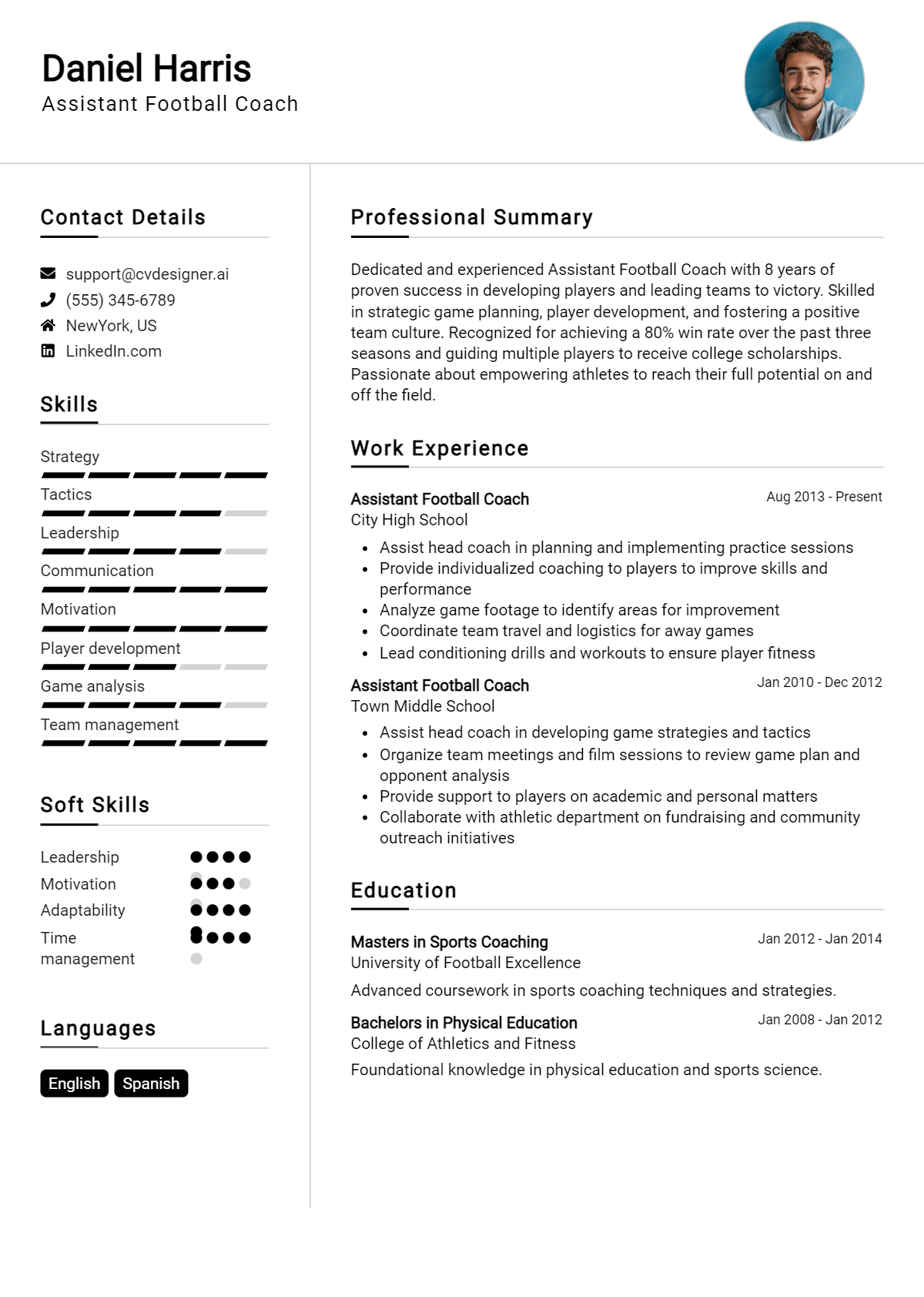 Assistant Football Coach Resume Example