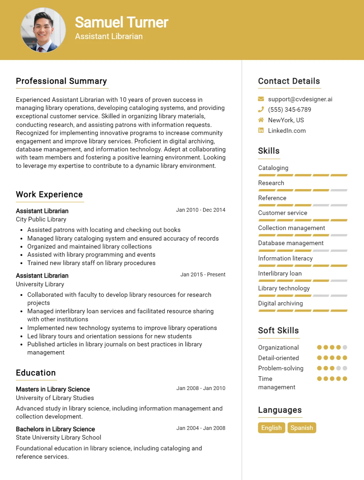 Assistant Librarian CV Example