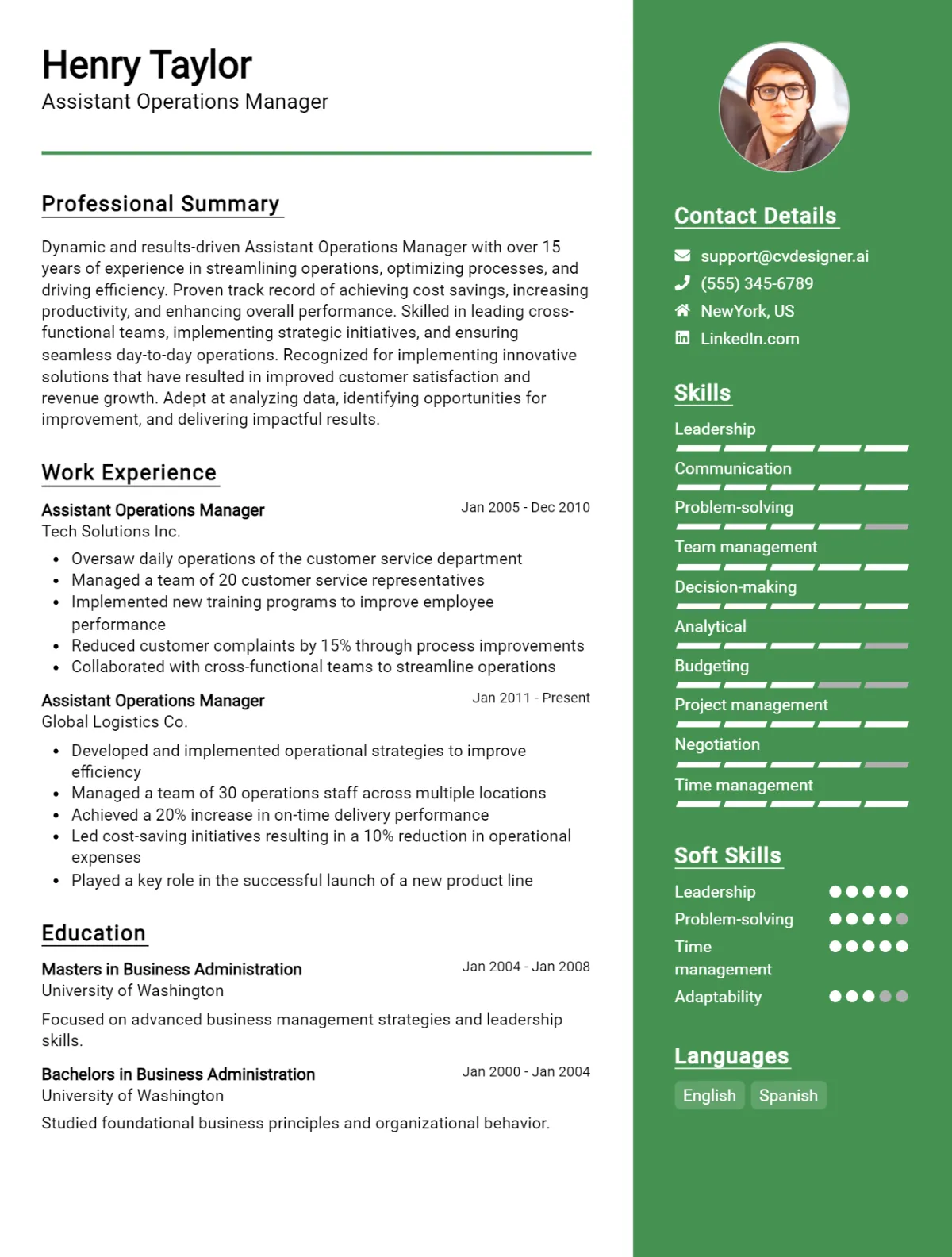 Assistant Operations Manager CV Example