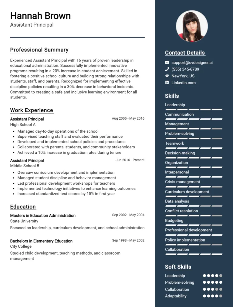 Assistant Principal CV Example For 2025: Examples & Free Templates