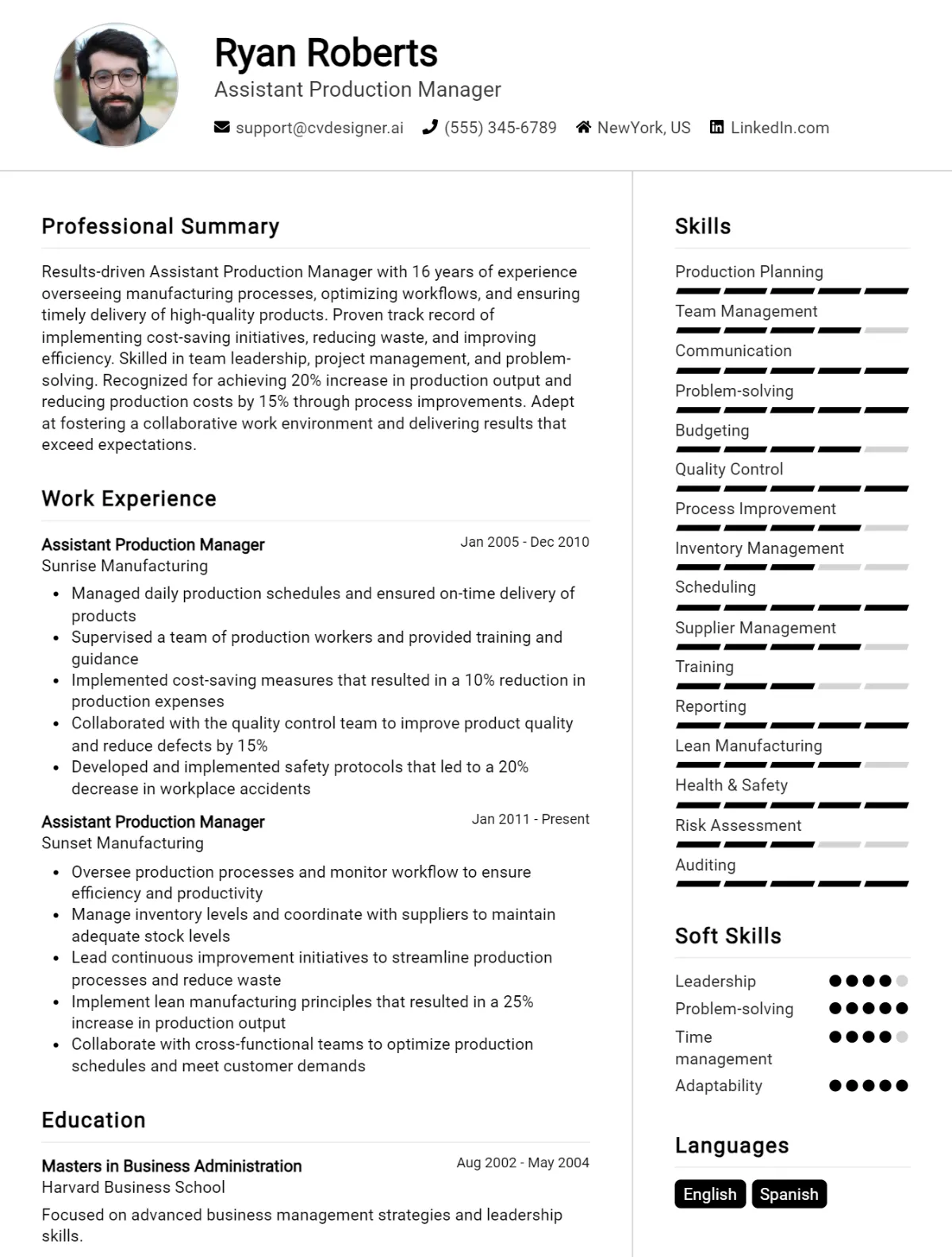 Assistant Production Manager CV Example