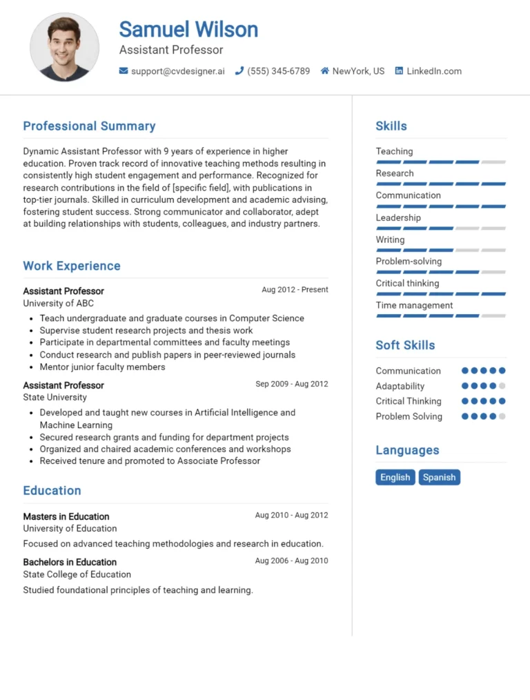 Assistant Professor CV Example For 2025: Ultimate Guide