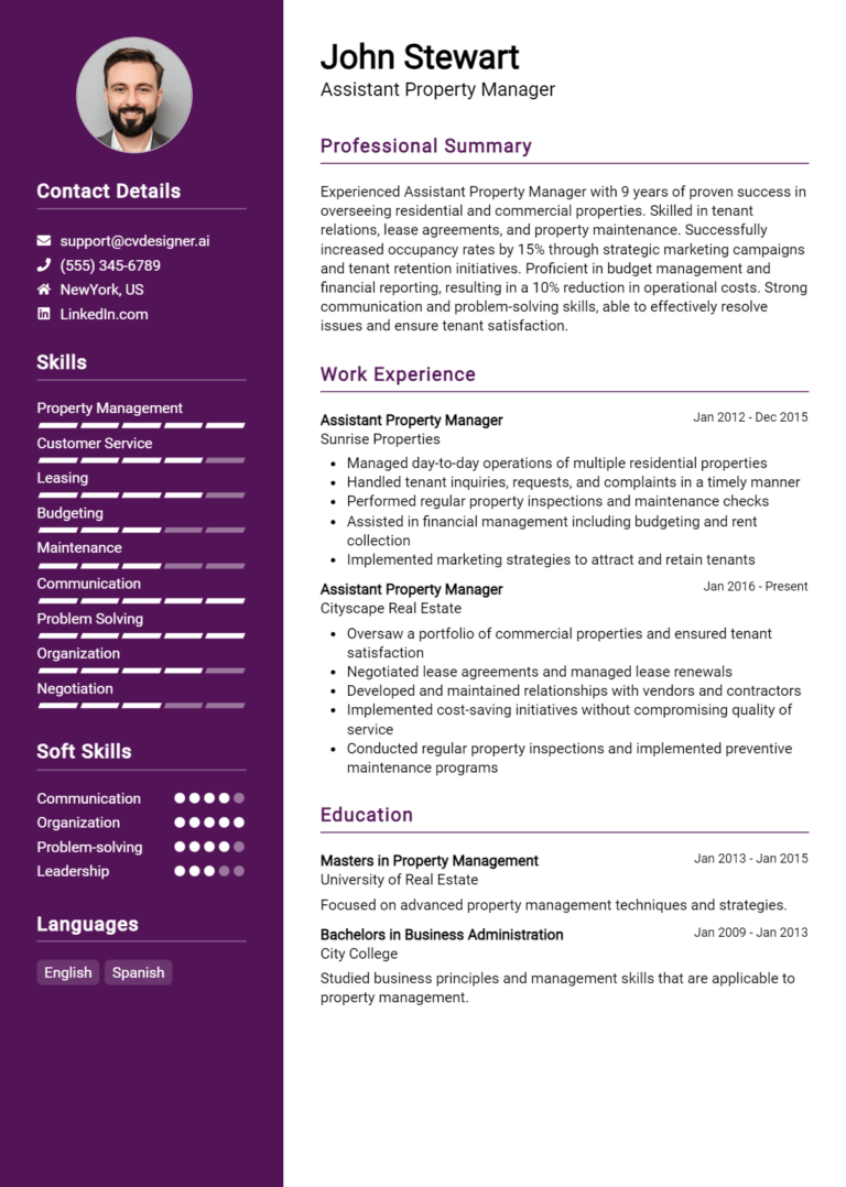 9 Assistant Property Manager Resume Examples for 2025: Ultimate Guide