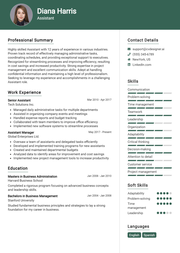 Assistant Resume Example for 2025: Samples & Best Practices