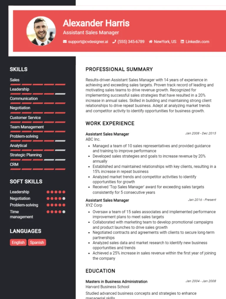15 Assistant Sales Manager CV Examples And Templates For 2025